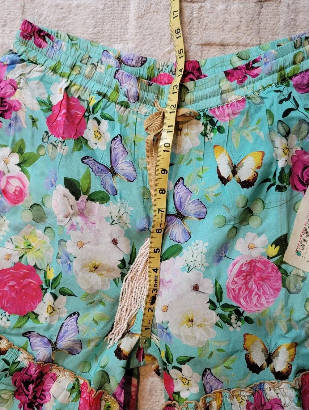 NWT ARATTA Serenity Springs Flare Pants Teal Floral Boho Vibrant Women's Size L - Picture 9 of 15